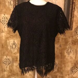 Juicy Couture Black Lace Fringe Short Sleeve Top